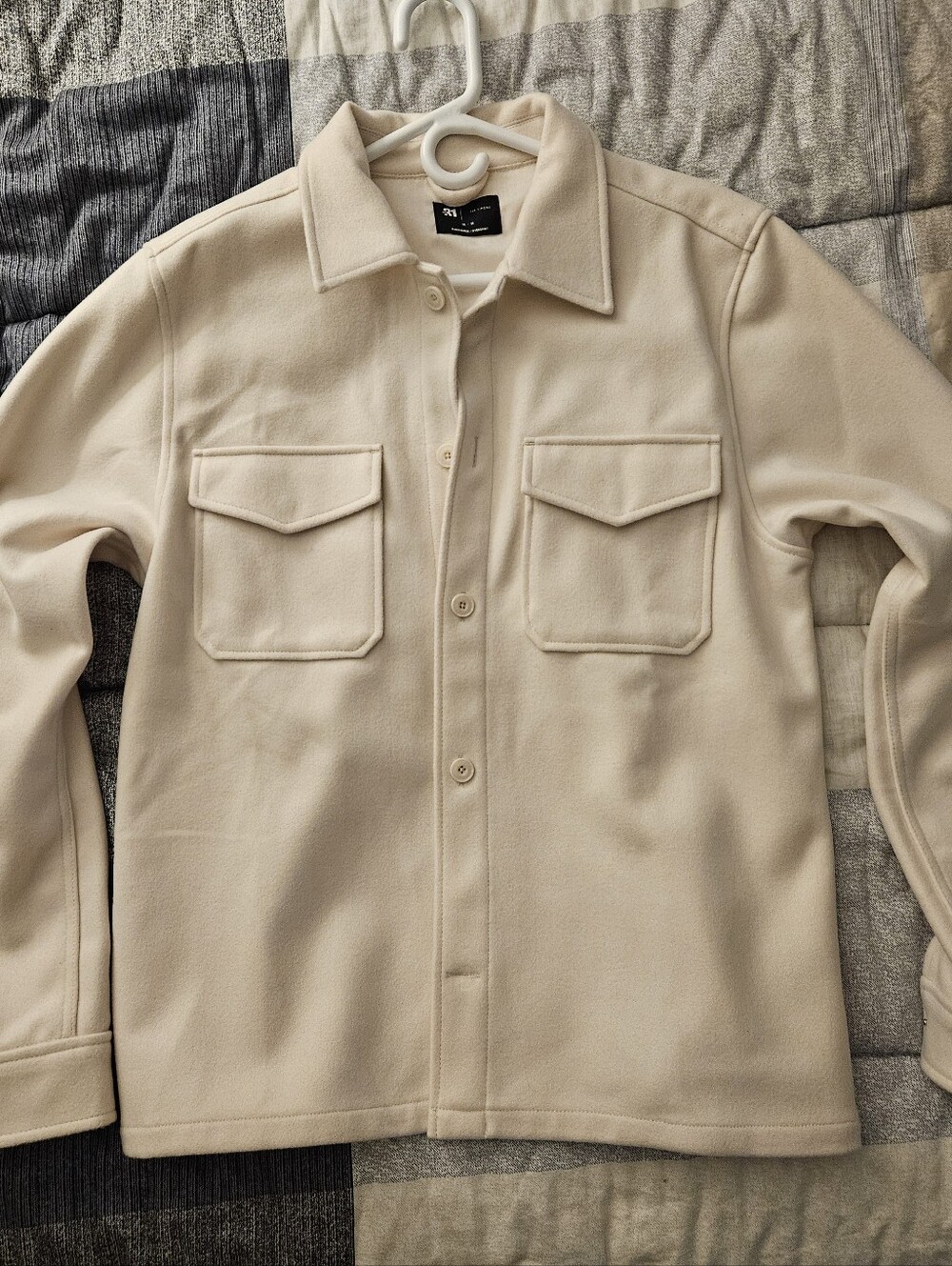 Mens Cream Fleece Overshirt with Chest Flap Pockets